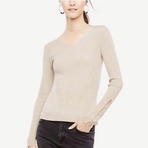 Ann Taylor Sweaters - Ann Taylor Cream V-Neck Sweater